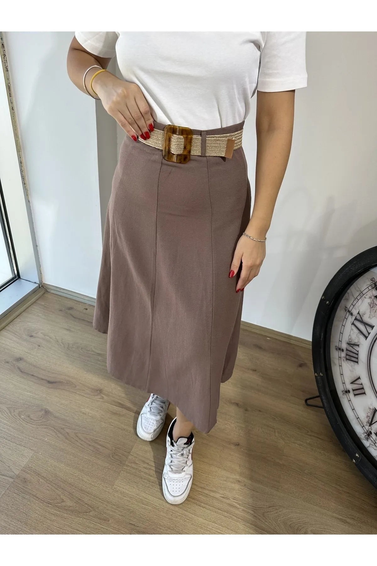 Yvonne Belted Linen Skirt