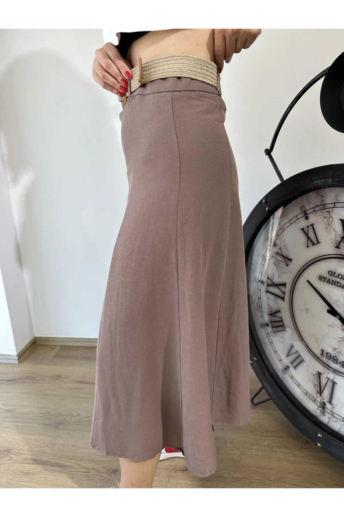 Yvonne Belted Linen Skirt
