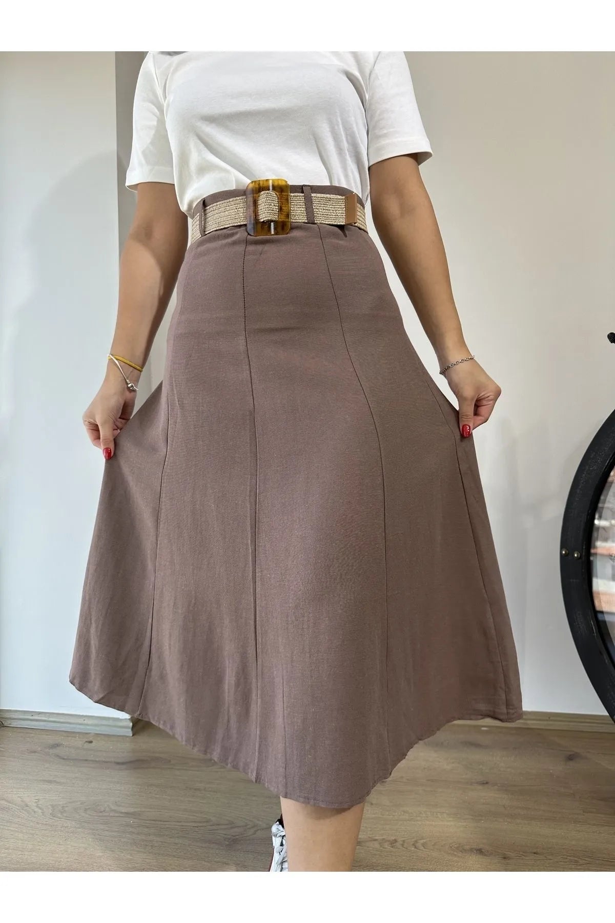 Yvonne Belted Linen Skirt