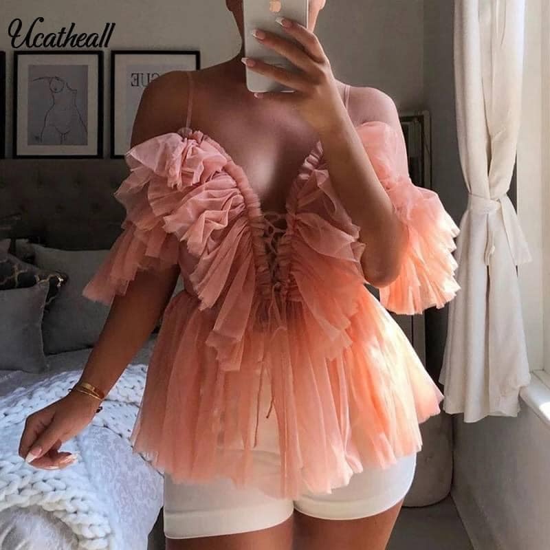 Haley Mesh Ruffle Shirt