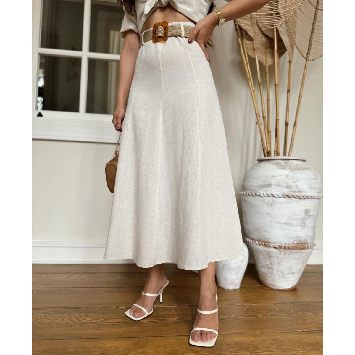 Yvonne Belted Linen Skirt