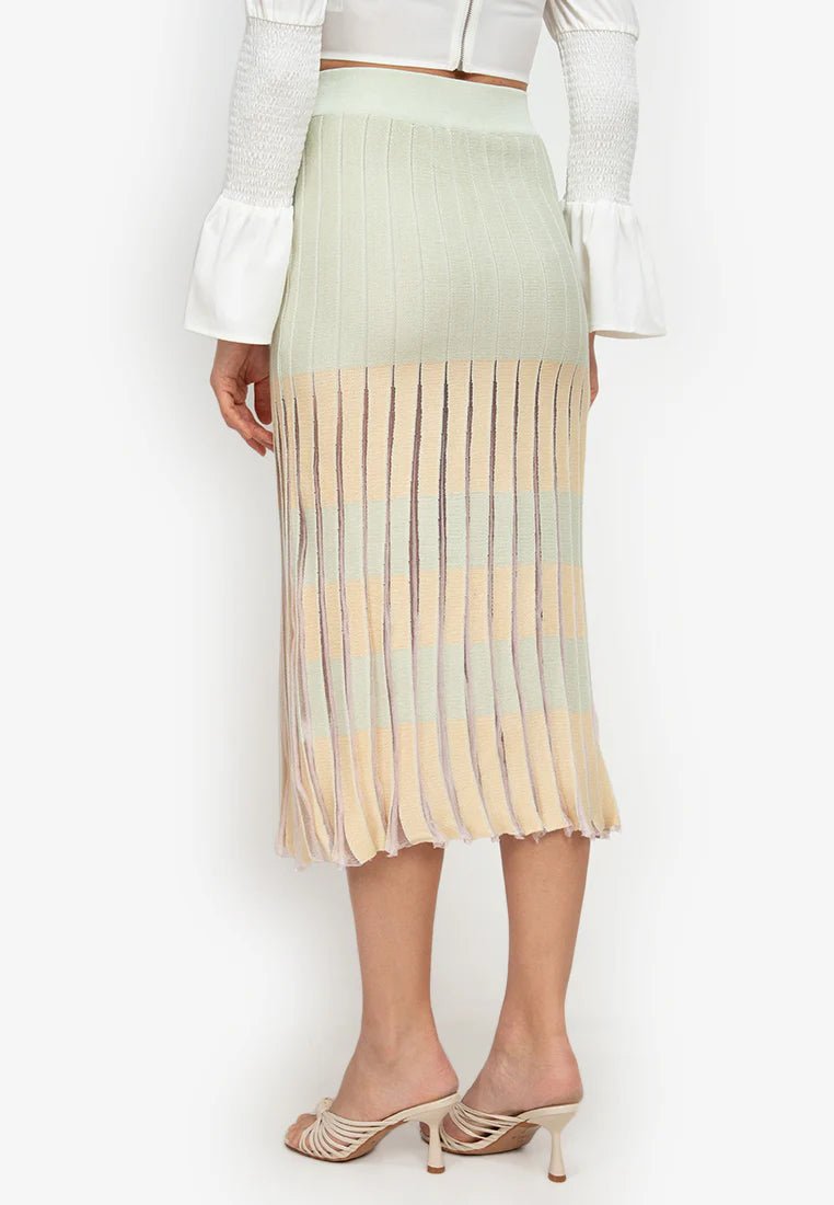 Contrast Mesh Pleated Knit Skirt - Pinkfig Boutique