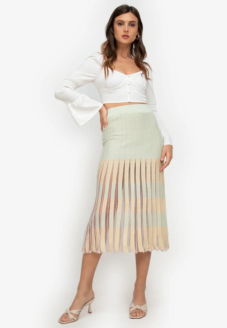 Contrast Mesh Pleated Knit Skirt - Pinkfig Boutique
