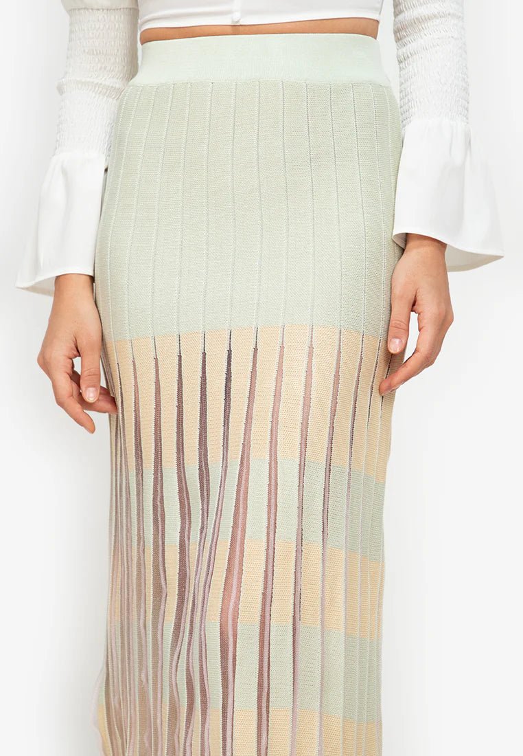 Contrast Mesh Pleated Knit Skirt - Pinkfig Boutique