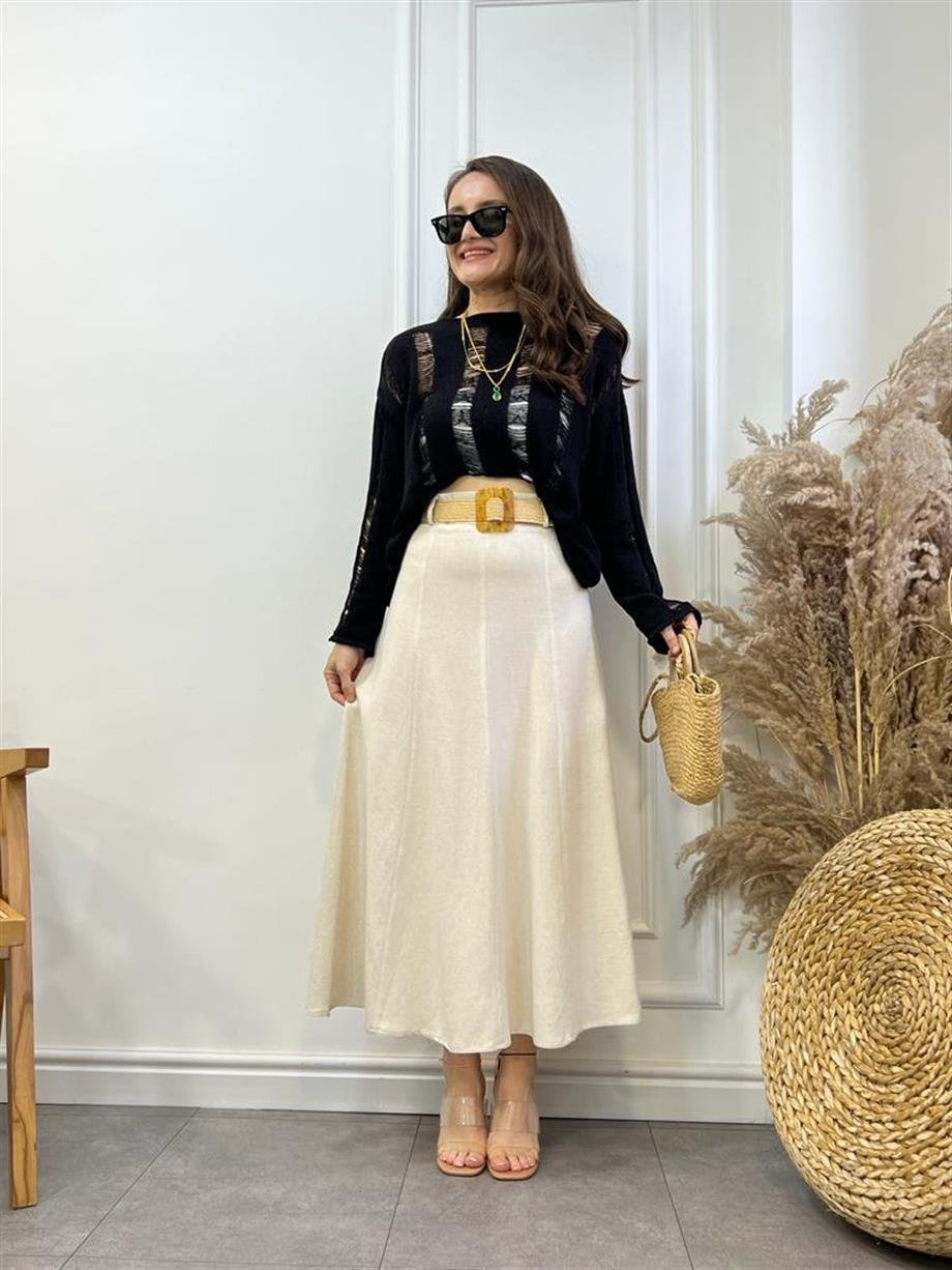 Yvonne Belted Linen Skirt