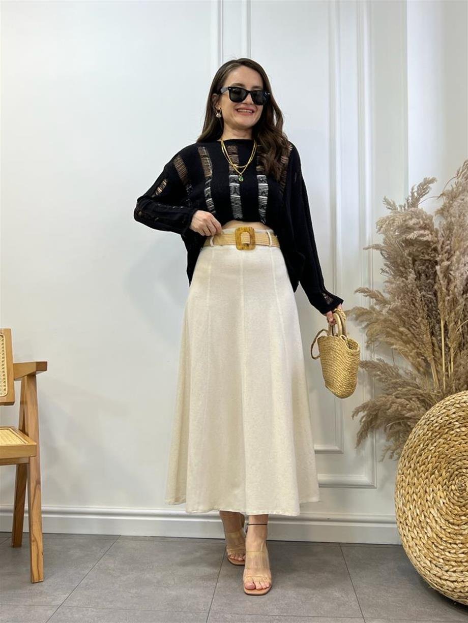 Yvonne Belted Linen Skirt