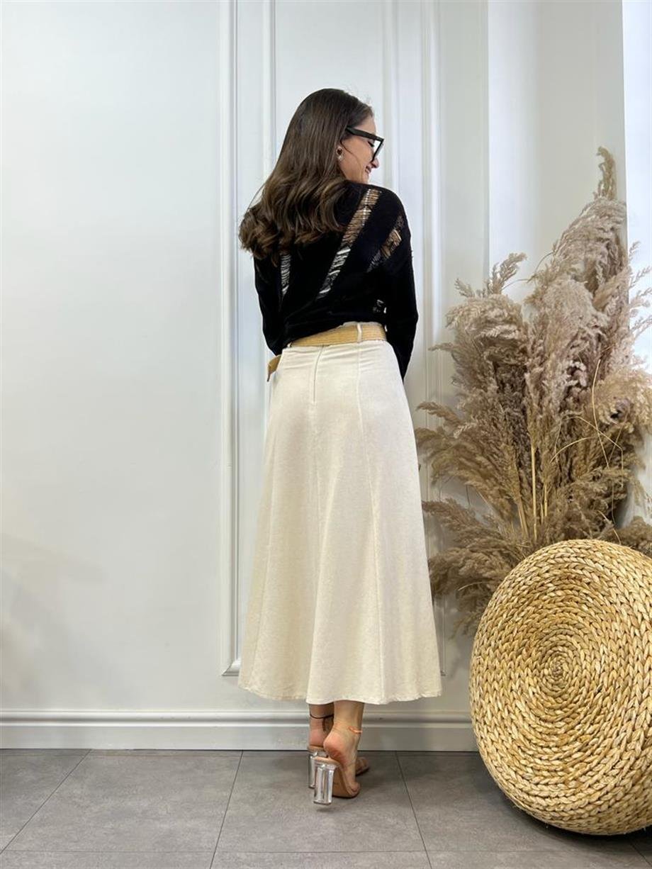 Yvonne Belted Linen Skirt