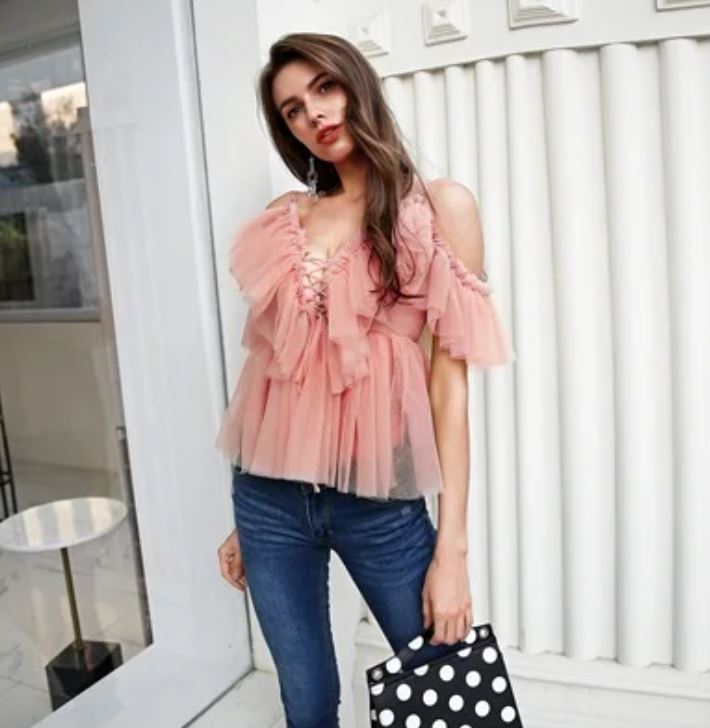 Haley Mesh Ruffle Shirt