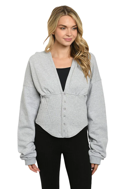 Gwenett Grey Solid Corset Hoodie