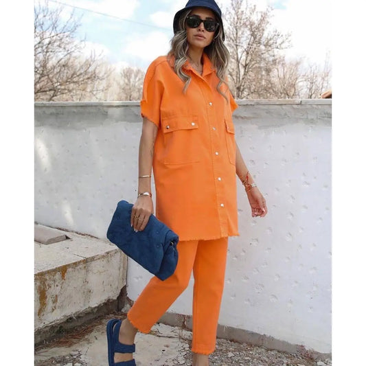 Cecilia Orange Light Jeans Set