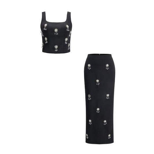 Dianara Rhinestone Tops & Skirt
