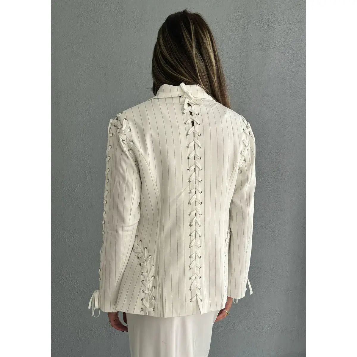 Cresilda Lace-up Striped Blazer
