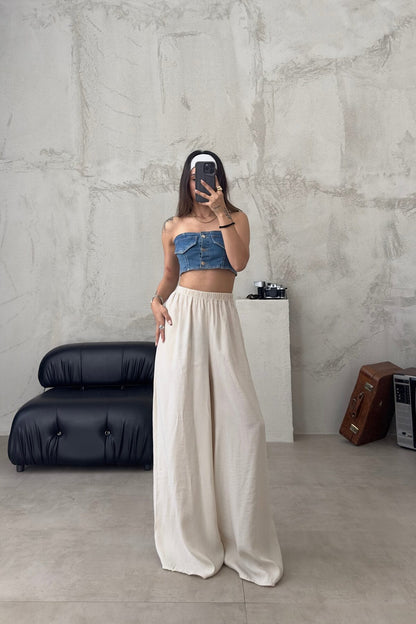 Rhonda White Wide Leg Linen Trouser