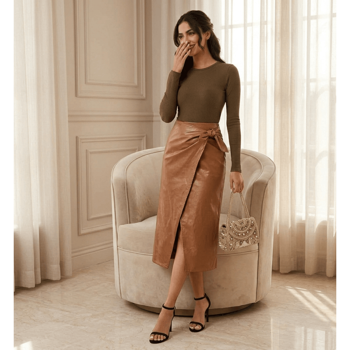 Demit Leather Wrap Skirt