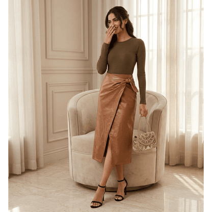 Demit Leather Wrap Skirt