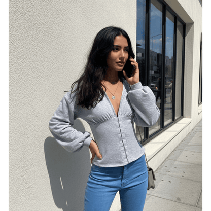 Gwenett Grey Solid Corset Hoodie