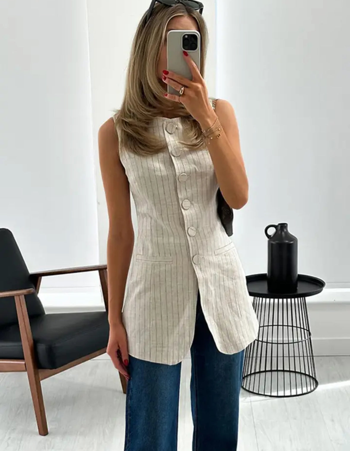 Elodie Striped Linen Vest