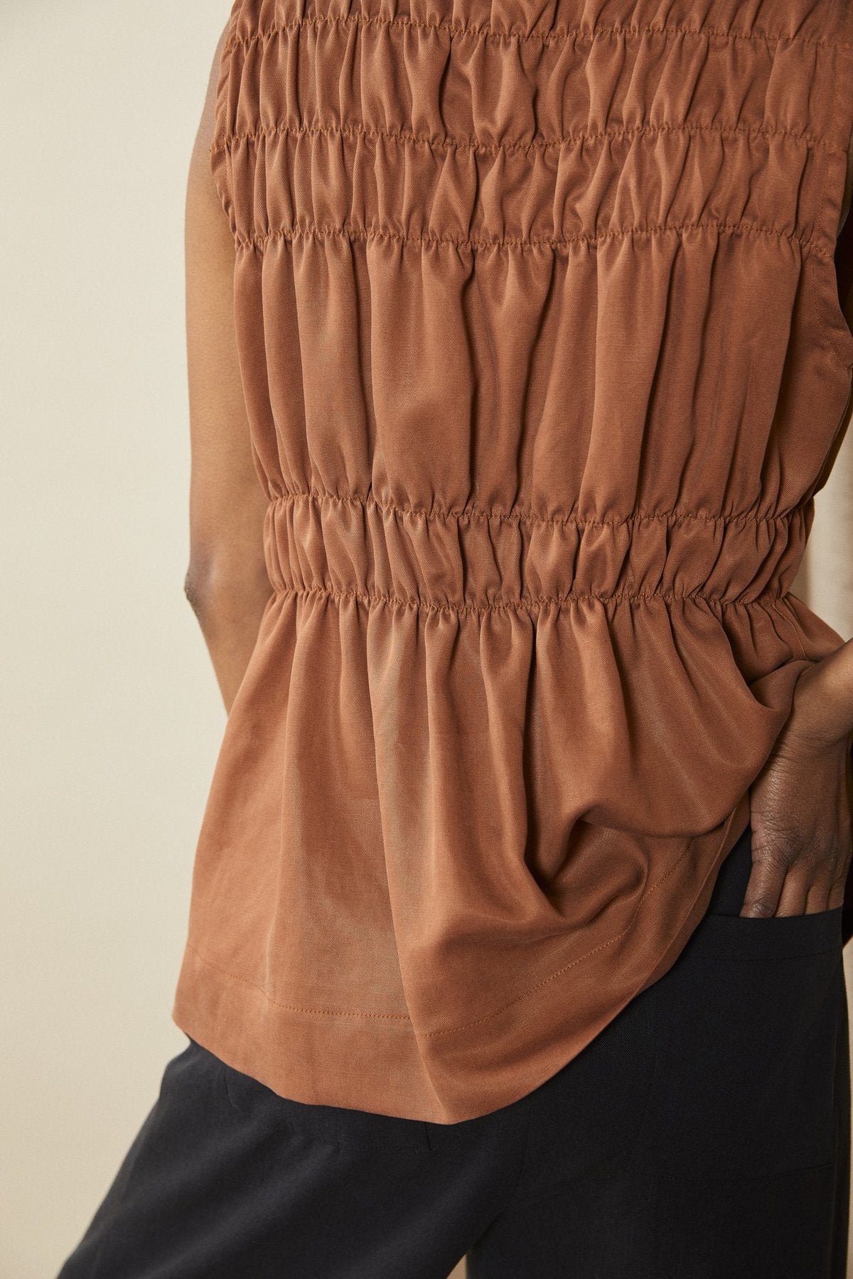 Ruched Frill Neck Sleeveless Top - Pinkfig Boutique