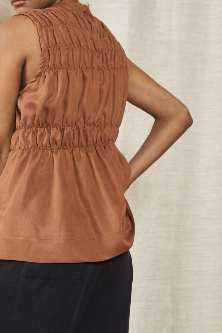 Ruched Frill Neck Sleeveless Top - Pinkfig Boutique