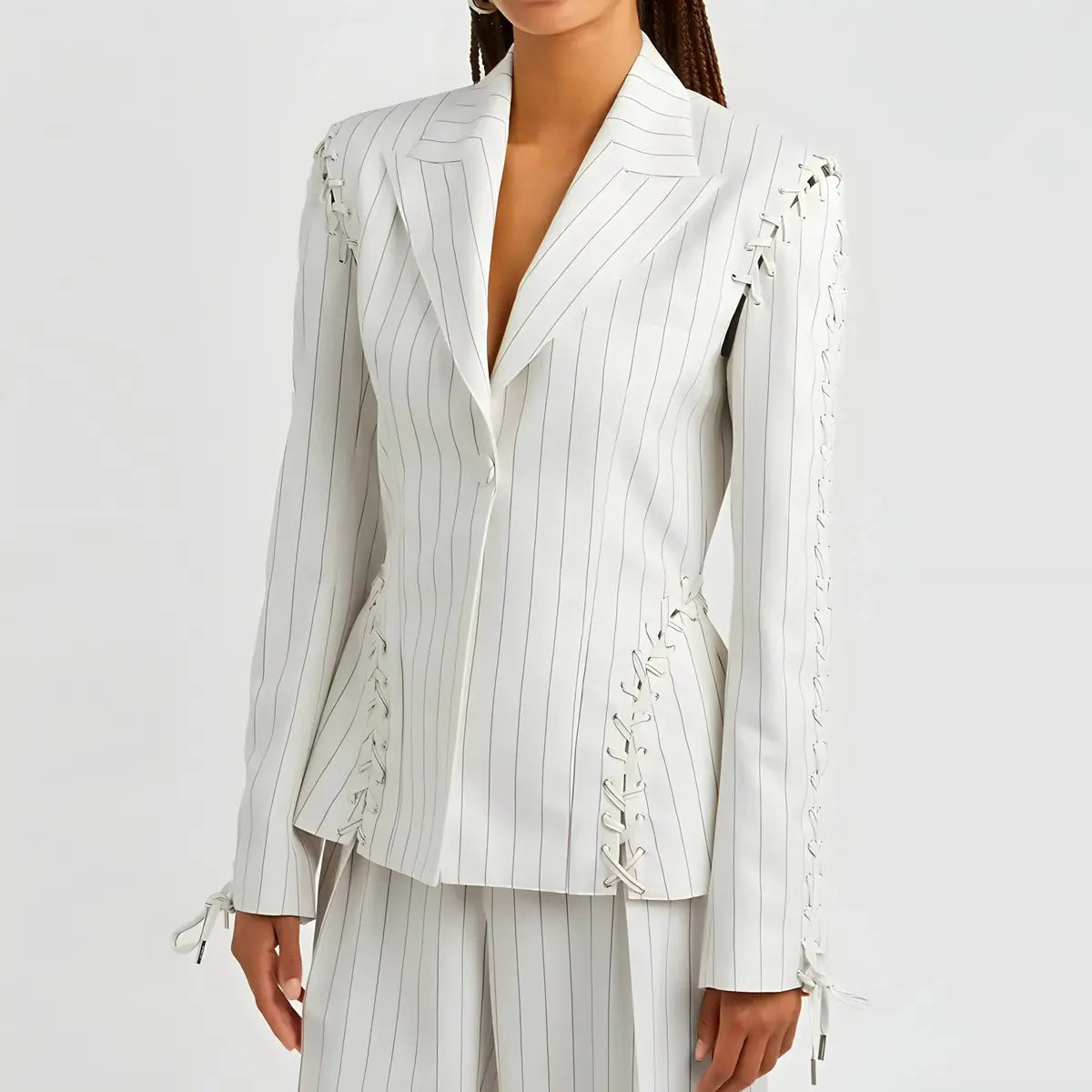 Cresilda Lace-up Striped Blazer