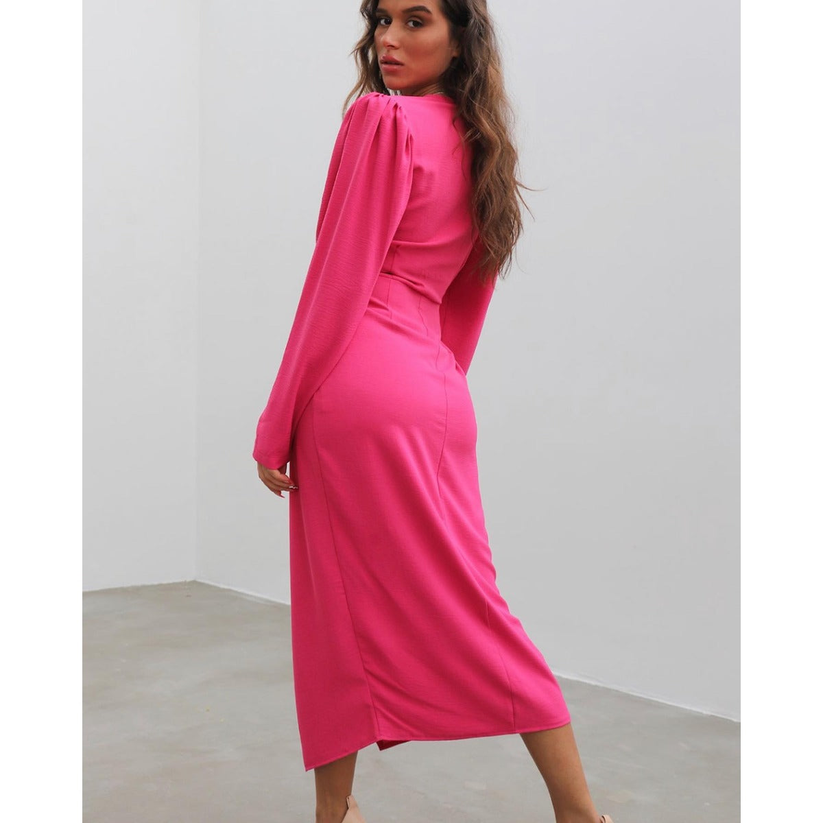 Lenore Pink Bow Midi Dress