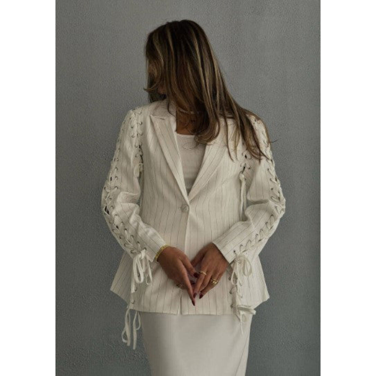 Cresilda Lace-up Striped Blazer