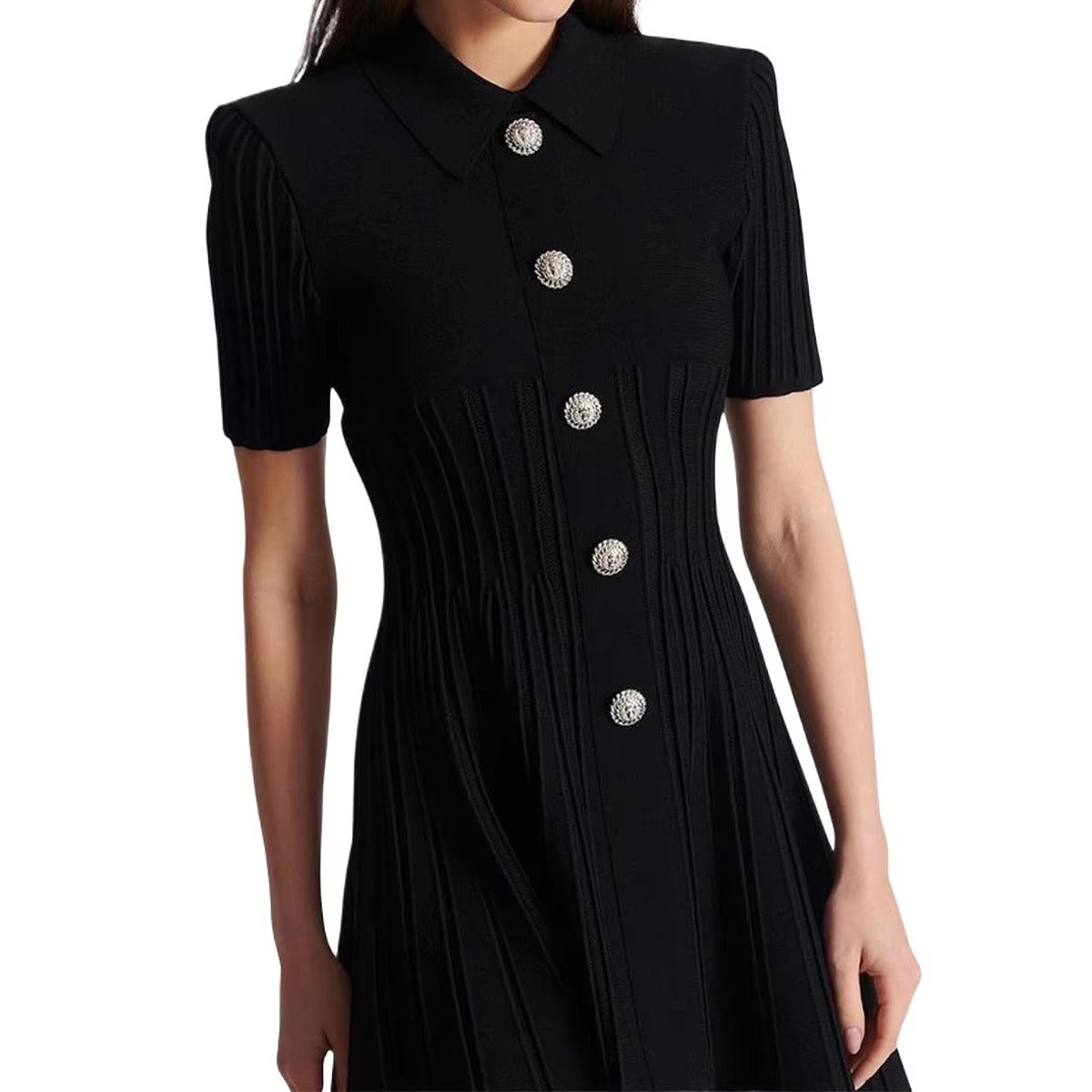 Balmain Flared Knit Dress With Buttons