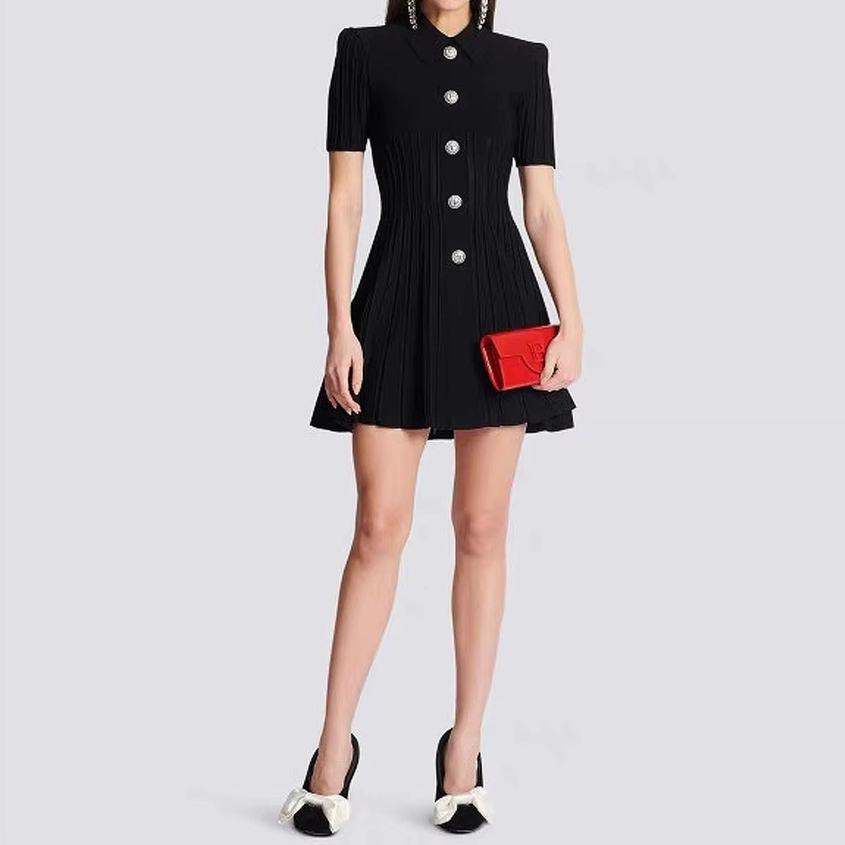 Balmain Flared Knit Dress With Buttons