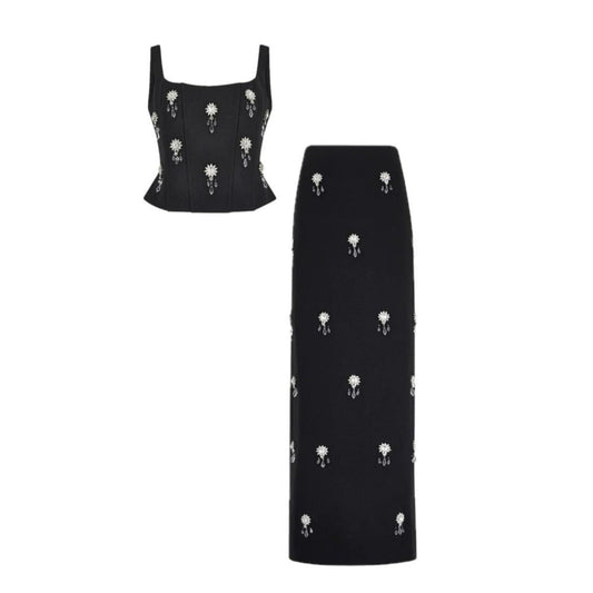 Dianara Rhinestone Tops & Skirt