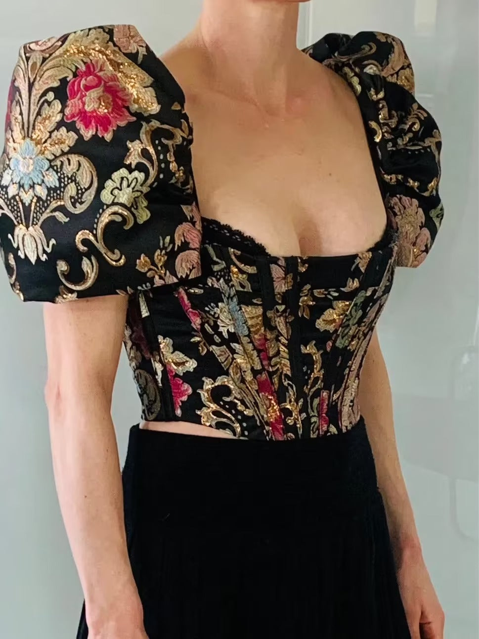 Phoebe Puff Floral Jacquard Top