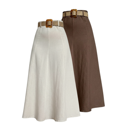 Yvonne Belted Linen Skirt
