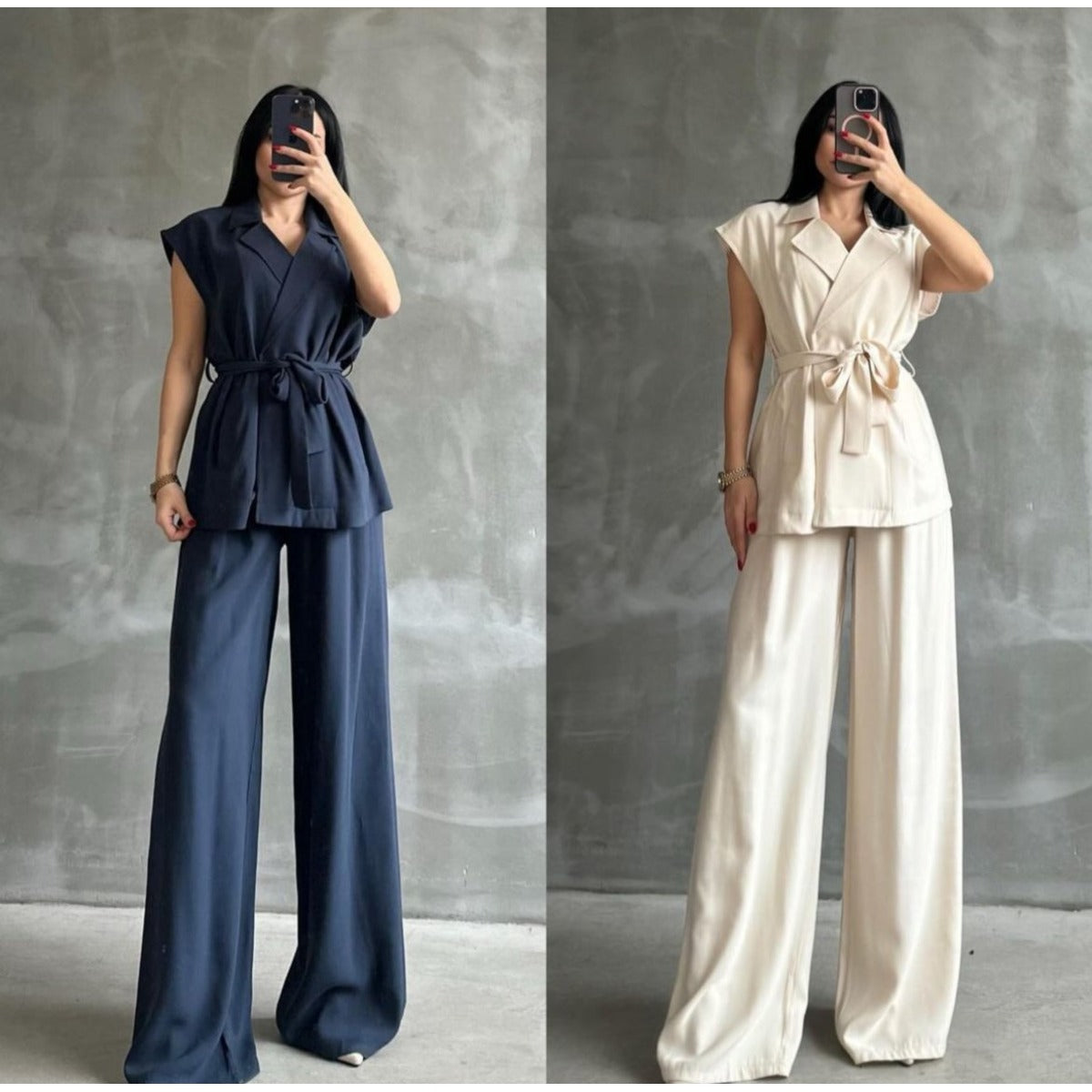 Elena Belted Vest and Wide Pants Set