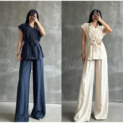 Elena Belted Vest and Wide Pants Set