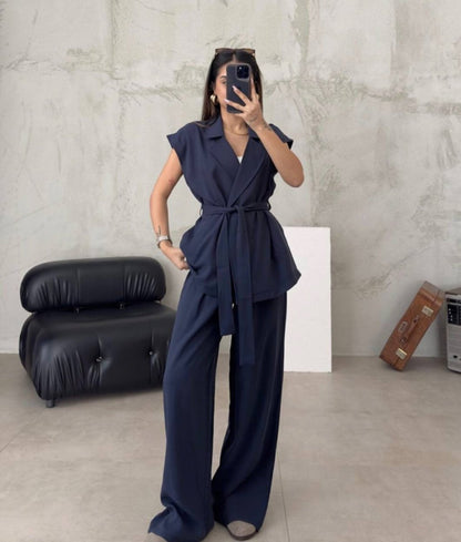 Belted Vest and Wide Pants Set - Pinkfig Boutique