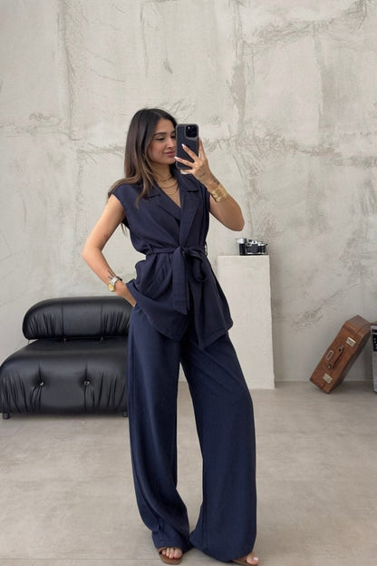 Belted Vest and Wide Pants Set - Pinkfig Boutique