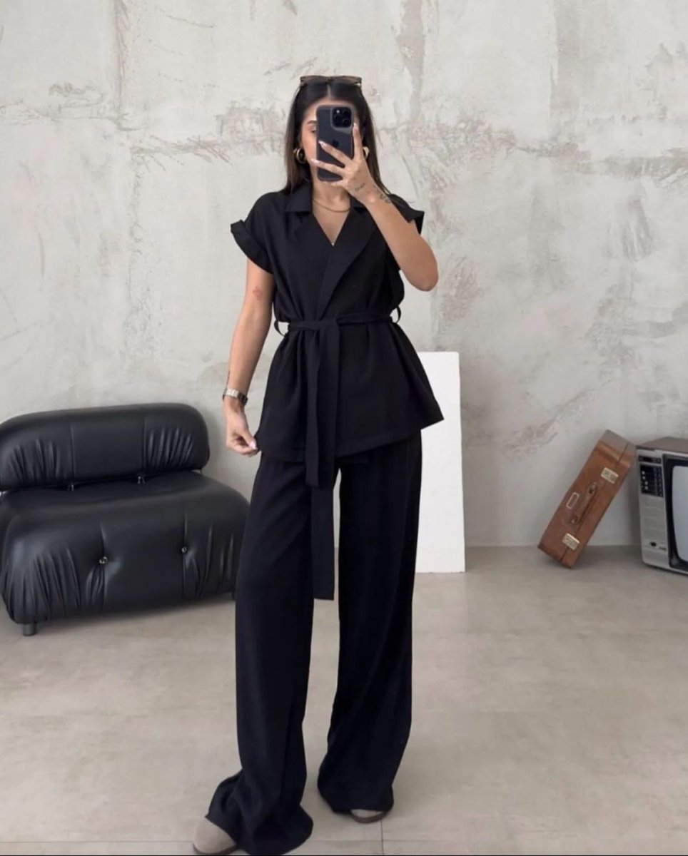 Belted Vest and Wide Pants Set - Pinkfig Boutique