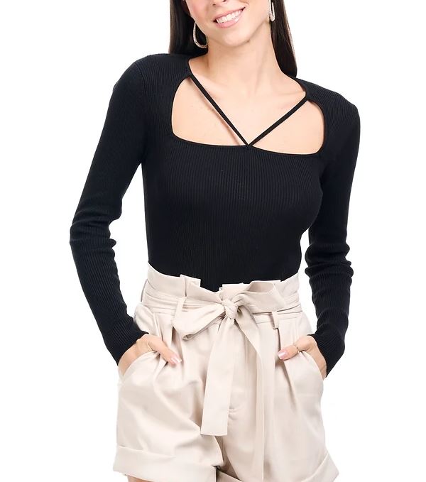 Black Cut Out Straps Knit Top - Pinkfig Boutique