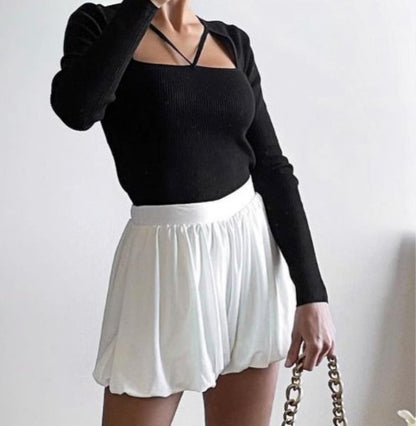 Black Cut Out Straps Knit Top - Pinkfig Boutique