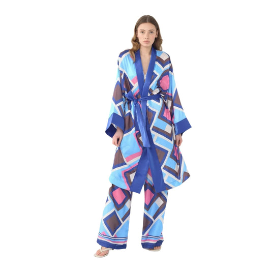 Lucinda Blue Kimono Satin Set