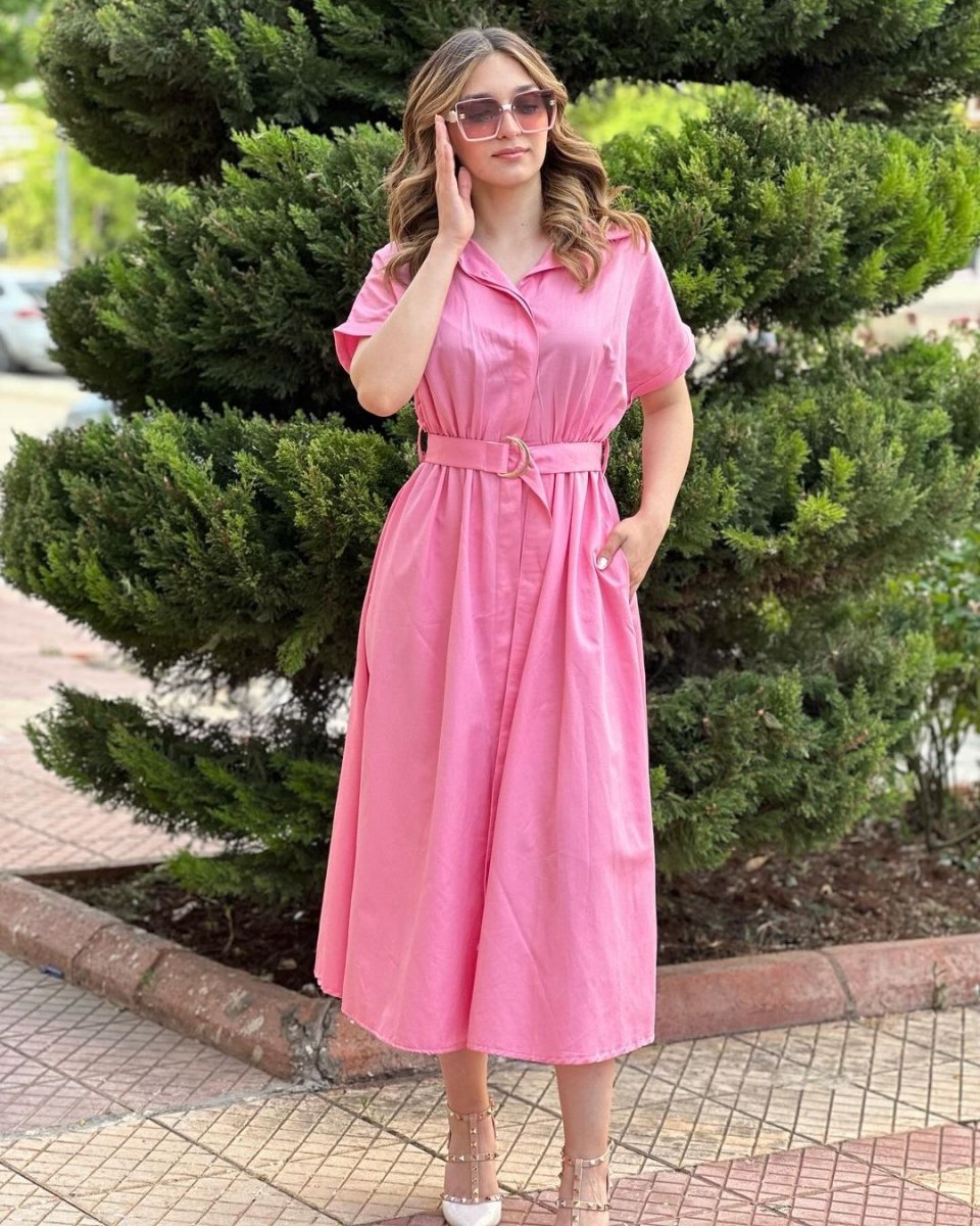 Buttoned Down Midi Dress with Belt - Pinkfig Boutique