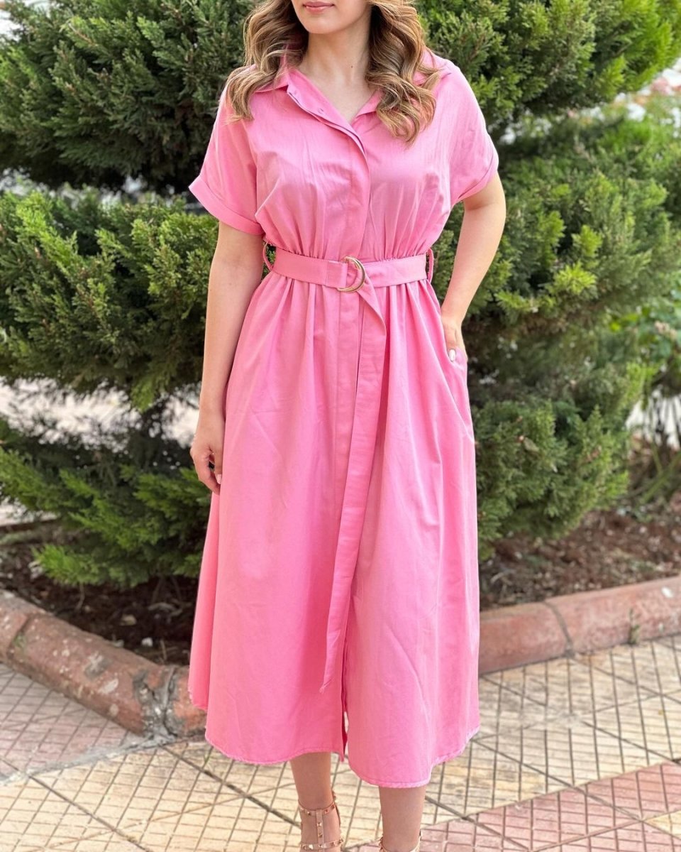 Buttoned Down Midi Dress with Belt - Pinkfig Boutique