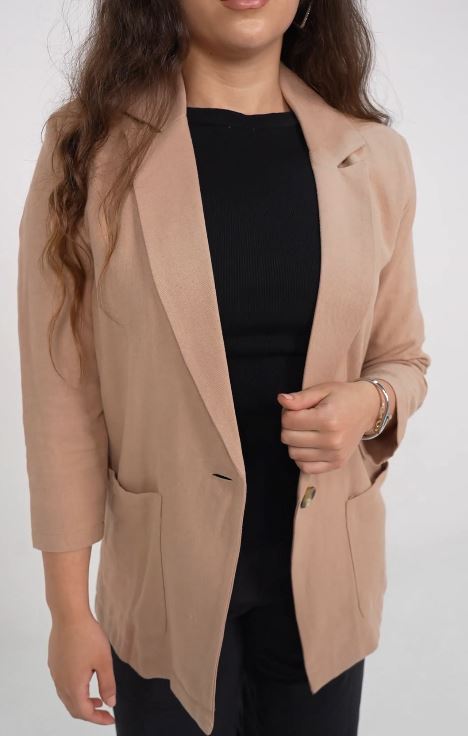 Buttoned Linen Blazer - Pinkfig Boutique