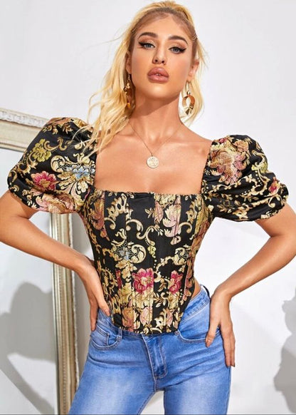 Phoebe Puff Floral Jacquard Top
