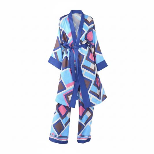 Lucinda Blue Kimono Satin Set