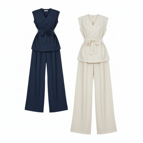 Elena Belted Vest and Wide Pants Set