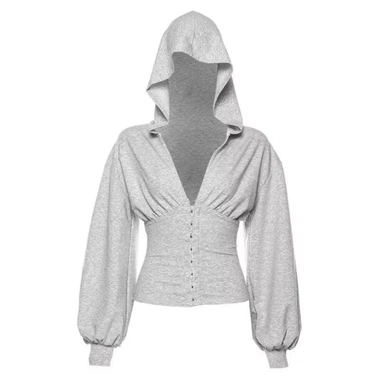 Gwenett Grey Solid Corset Hoodie