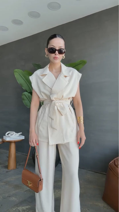 Elena Belted Vest and Wide Pants Set