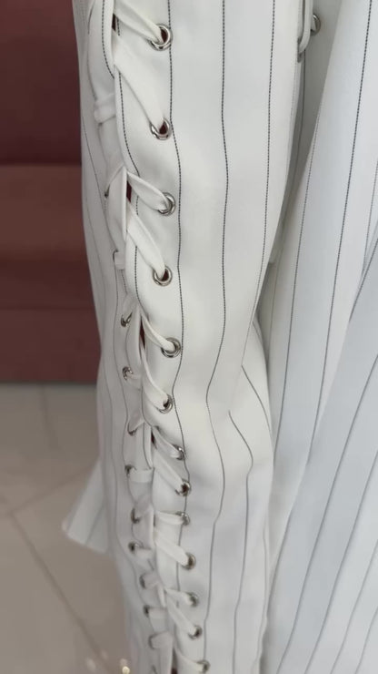 Cresilda Lace-up Striped Blazer