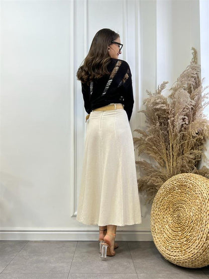 Yvonne Belted Linen Skirt