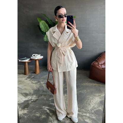 Elena Belted Vest and Wide Pants Set